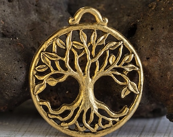 Tree of Life pendant, Family Tree, Gold Plated, Boho Earth Charm, Lead Free Pewter, Made in USA, 26X30mm