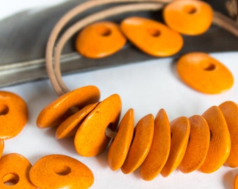 10%OFF, 10 Mykonos Greek Beads, Bright Earthy Orange, Ceramic Cornflake Chips, spacer Bead, 18mm, jewelry making, craft supplies, DIY