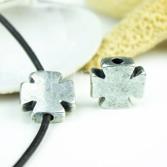 Mykonos Celtic Cross, Small Cross Charm Silver Plated Greek Mykonos Casting 13X13mm Pewter, Metal Handmade (2 pcs)