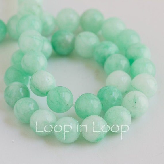 10%OFF 8mm Seafoam dyed Jade beads for jewelry making, mint green white  Natural semi precious bohemian gemstone round smooth Mala (pick qty)