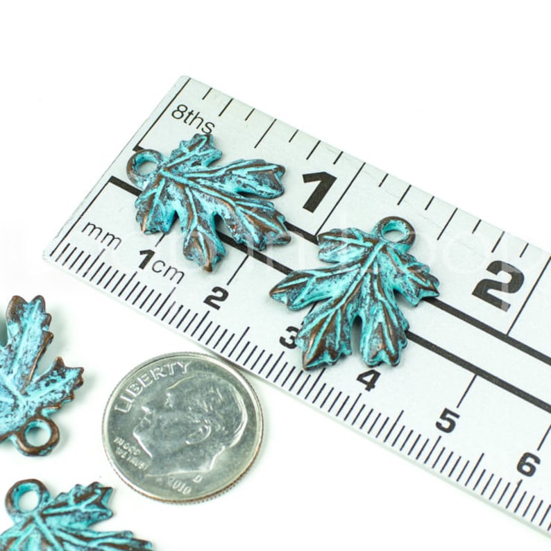25/%OFF Maple Leaf pendant Charm Green Patina Copper Mykonos Beads Greek textured Leaves Verdigris Charms European Metal Casting 2pcs