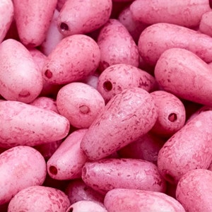 Pink Rose etched 15mm Czech glass Teardrop Beads, Picasso Beads, Long Drill Drop Beads, for jewelry making -10pcs