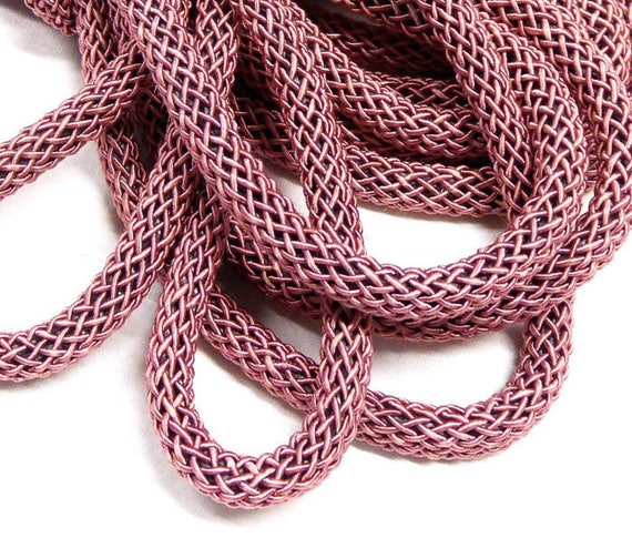 Pink Silk cord soft chunky woven rope necklace tube 6mm thick genuine  organic natural handspun silk braided over polyester core 1foot