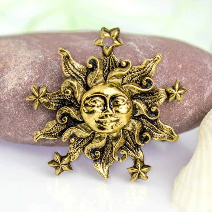 Gold Plated Large Sun Charm, Gold Sun Pendant, Necklace Charms
