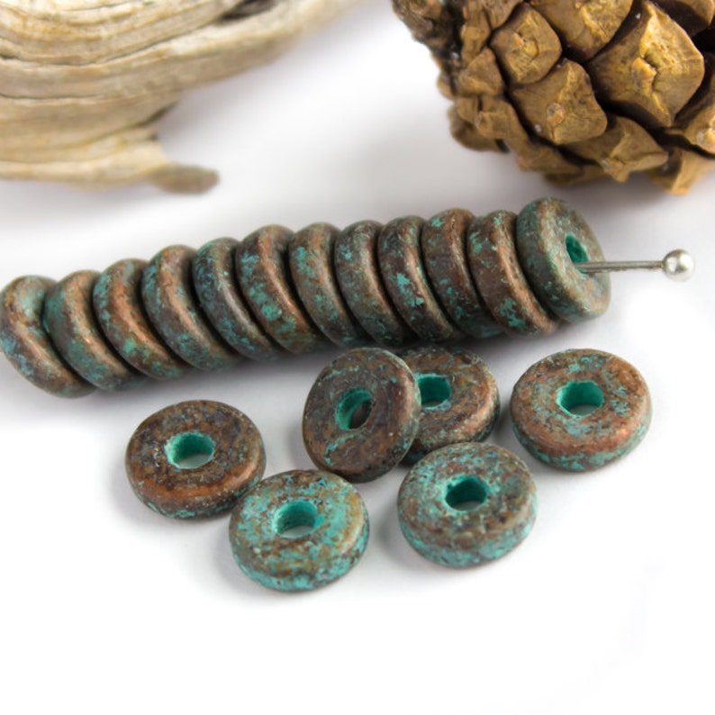 Copper washers Pick Qty Craft Jewelry supplies Diy 25/%OFF Green Patina 8mm washers Mykonos Greek Ceramic Round Washer Beads