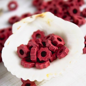 Mykonos Greek Beads, Red Tiny Gear, 6-7 mm, ceramic bead gears, large hole spacer, for jewelry making, 15pcs