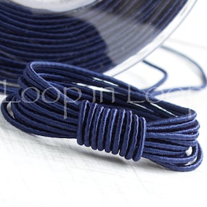 Navy Blue SILK cord, 1.5 mm thick, organic, natural, hand spun, Wrapped Silk Satin Cord, polyester core, for Jewelry making, (3 feet)