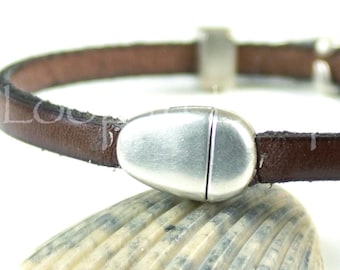 5mm Oval Zamak Bracelet Strong Clasp, for Flat Cord, Sterling Silver Plated, Made in Europe, 1pc