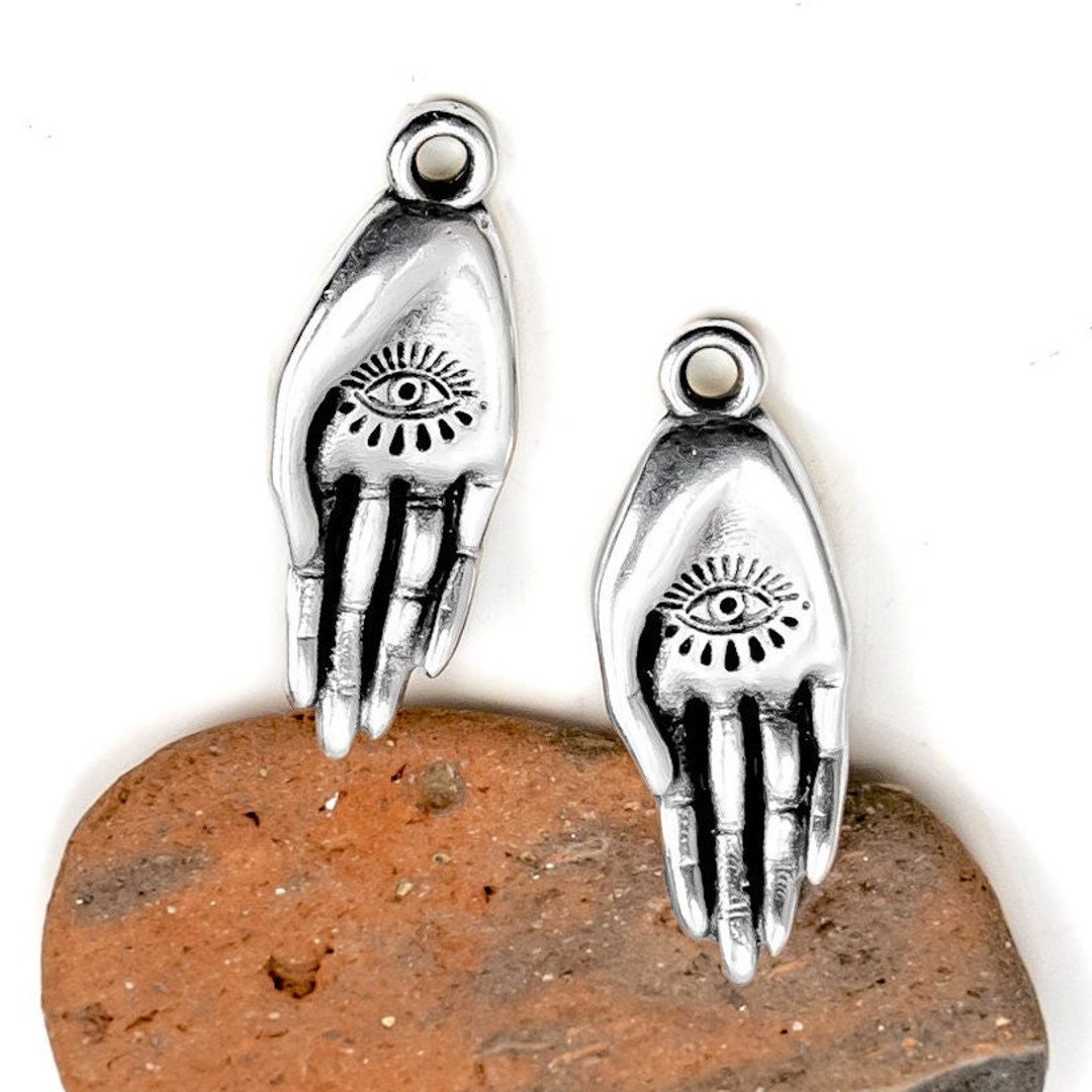 Silver Hand With Eye Charm, Healing Hand Pendant, Small Spiritual