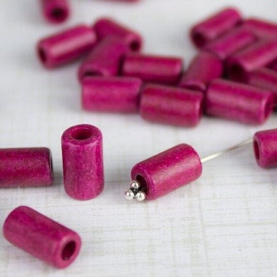 Mykonos Greek beads, Cerise Cherry Red, Small Tube, 6x10mm, Ceramic Beads, for jewelry making, 12 or 24 pcs