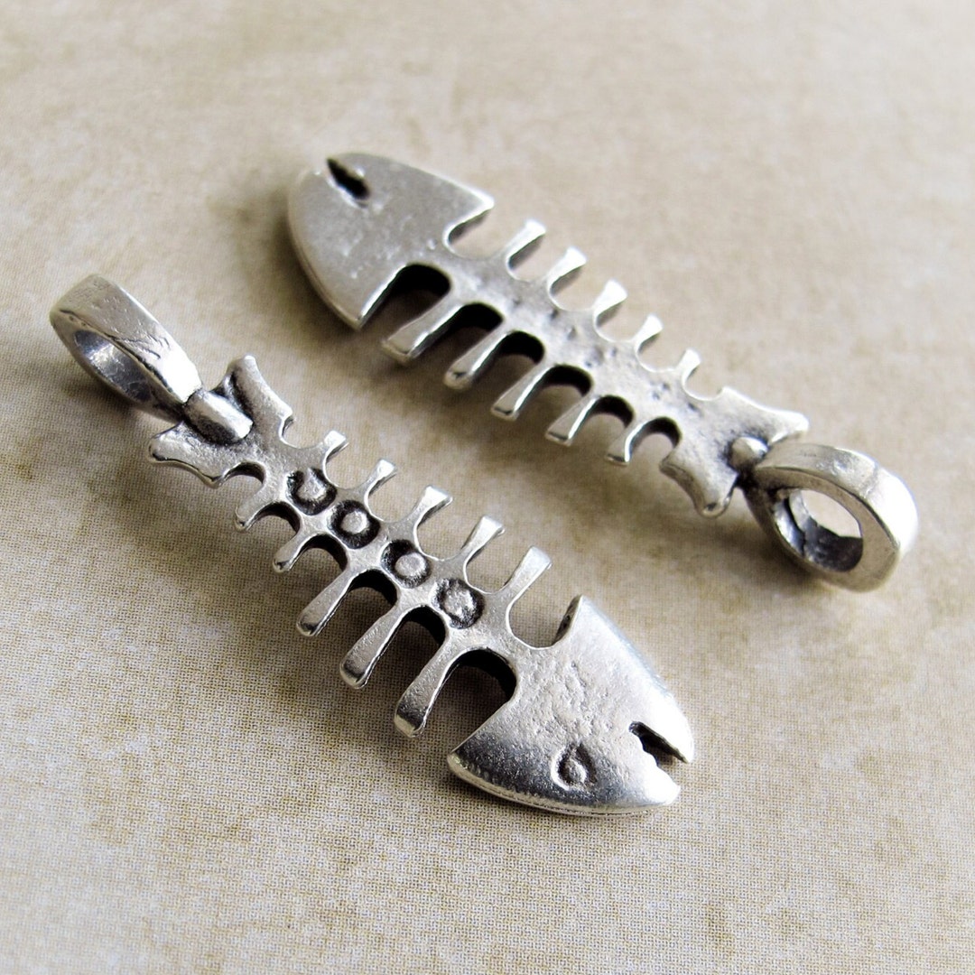 Large Fish Bone Pendant, Greek Mykonos Casting, Fishbone Bead Charm ...