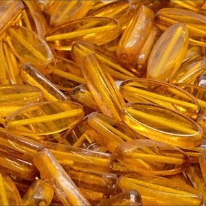 Golden Yellow Czech Glass Spindle Beads, Oval, Pointed Petal Beads, For Jewelry Making, Translucent, table cut , 16X6mm