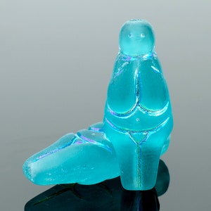 Czech glass Goddess beads, Mother Earth spiritual fertility figure, Aqua Blue Iridescent, jewelry making, 25x10mm, 6pcs