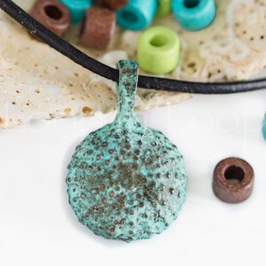 Sea Urchin pendant, Green Patina, sea charms, Mykonos Verdigris, Nautical Beach Charms, Bohemian Rustic, Double Sided Shell, 1pc