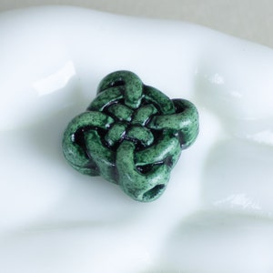 25%OFF, Ceramic Celtic Knot Large Forest Green Beads, Rustic Irish Primitive Symbol pendant bead, Handmade in USA (1pc)