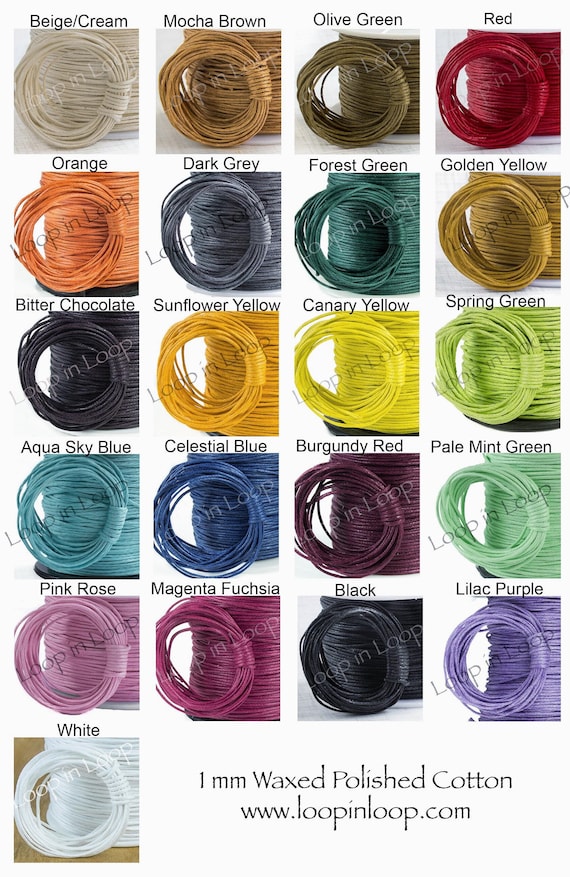 1mm Waxed Polished Cotton Cord, Braided String, friendship bracelet, Macrame Necklace, Pick Colors, (30ft)