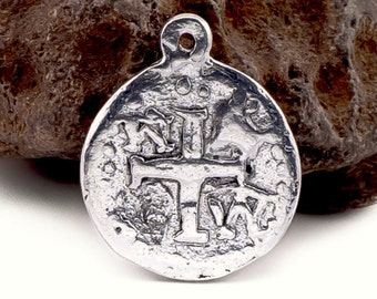 10%OFF, Silver Cross pendant, Hammered Silver Cross, Silver Coin Charm, double sided, Ancient Christian charm, lead free Pewter, Made in USA