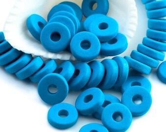 Cuentas de cerámica Mykonos, arandelas redondas espaciadoras de 8 mm de color azul turquesa, cuentas de disco de arcilla griega, elija la cantidad.