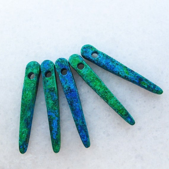 Mykonos Skinny Spike Ceramic Beads, Aegean Blue, Greek Beads, Jewelry making, DIY - pick qty