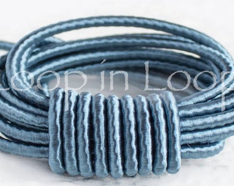 Sky Blue SILK cord, Wrapped Silk Satin Cord rope 3.5 mm thick, organic natural hand spun silk, polyester core, for Jewelry