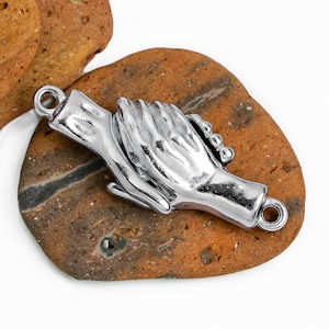 10%OFF, Handshake Clasp, Rhodium Silver magnetic clasps, hand clasps, Friendship shaking hands, jewelry making