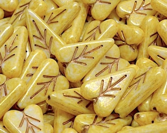 Czech Glass Heart, Czech Heart Leaf Beads, Golden Spice, Rustic Picasso, 16x11mm, for jewelry making, 10 pcs