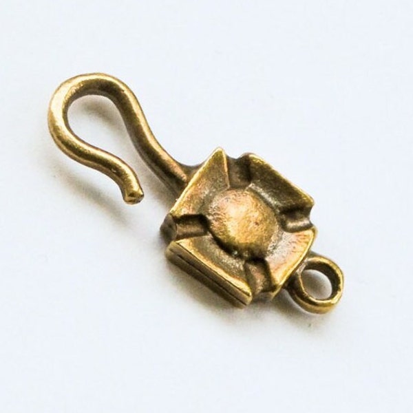 15%OFF, Square Cross Bronze Hook Eye Clasp,  Greek Mykonos Flower Casting, Mykonos beads, for jewelry making - 1pc