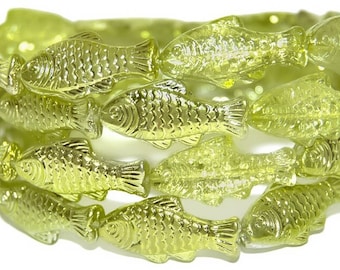 Glas Fisch Perlen, 1 Zoll Tschechische Glasperlen, Frühlingsgrün mit Gold AB-Finish, Strand Schmuckherstellung, transluzent doppelseitig, 25 mm, Menge abholen