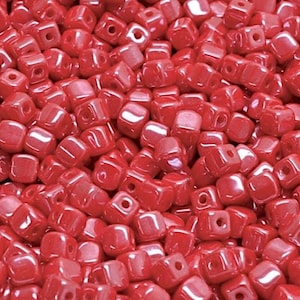 4mm Czech Glass Cube Beads, tiny 4X4mm cubes, Opaque Pink Coral luster, for Jewelry making, 50 or 100 pcs