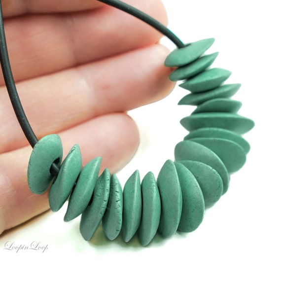 10 Mykonos Greek Beads, Seafoam pastel green, Ceramic Cornflake Chips, sea foam spacer Bead, 13mm to 18mm, for jewelry making