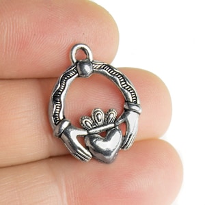 Irish Claddagh love charm, hands holding heart Pendant, Antique Silver plated, lead free Pewter, Made in USA
