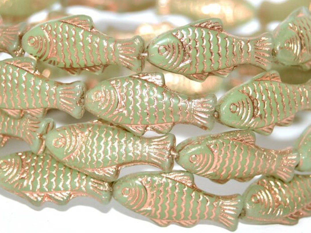 Glass Fish Beads, 1 Inch Czech Glass Beads, Translucent Sage Green With