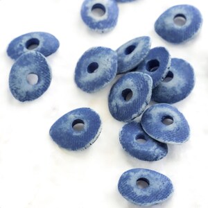 25%OFF, Ceramic Cornflake Chip Disk Disc, Denim Blue Jeans beads, 16mm 18mm, large hole, Mykonos Greek washer spacer Beads, jewelry making image 2