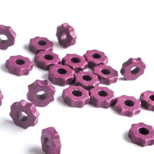 6mm Mykonos Ceramic Tiny Gear Beads, Orchid Purple Spacers Washers, 15pcs