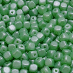 4X5mm Czech Glass Cube Beads, small glass cubes, milky Sea foam AB luster, for Jewelry making, 50 pcs
