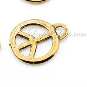 Peace Sign Charm, Hammered peace pendant, 24k Gold plated, Simple, Rustic, peace Symbol, Boho, jewelry making, Made in USA, pick qty