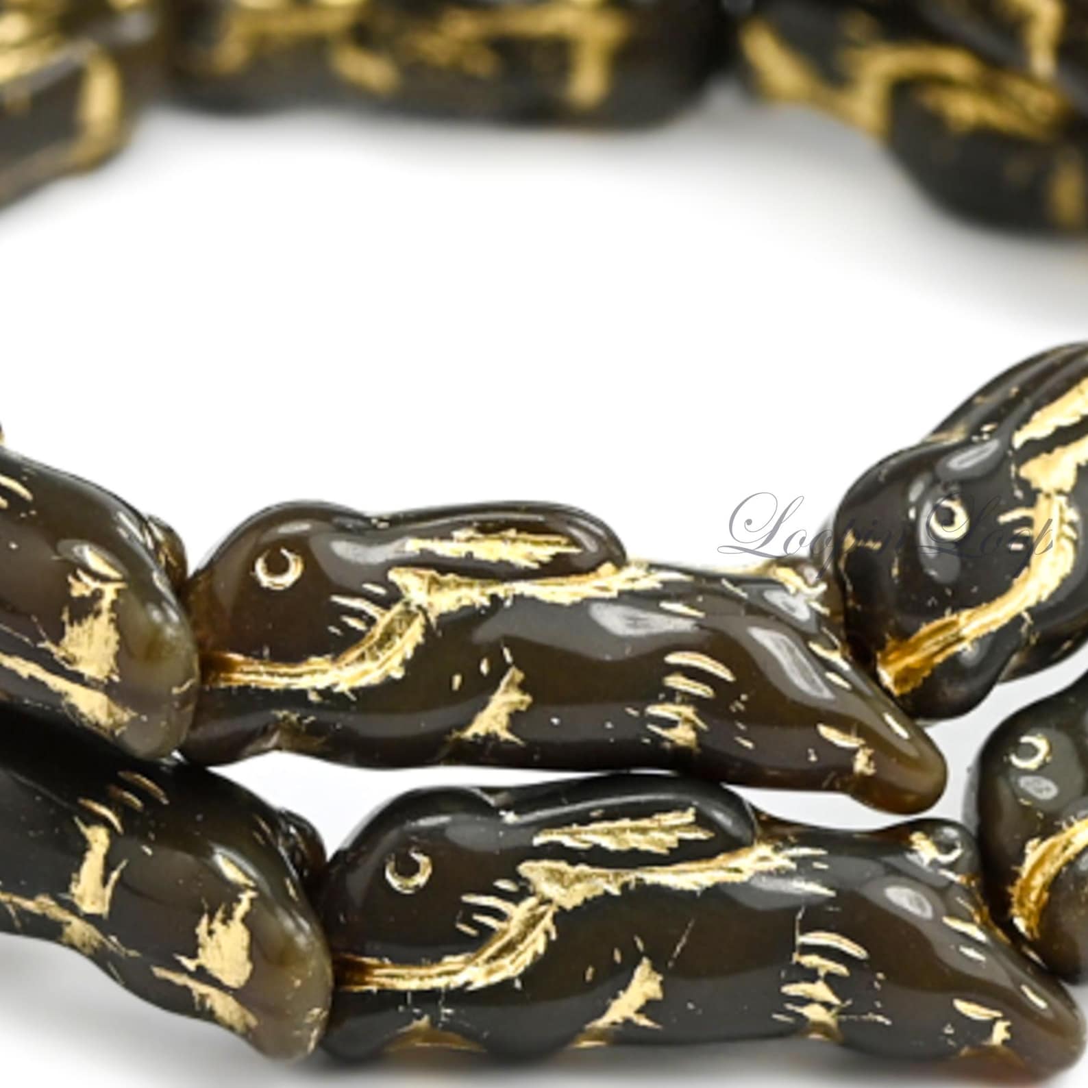 Opal Chocolate Brown Glass Bunny Beads, Gold Wash, 1 Inch Rabbit Bead ...