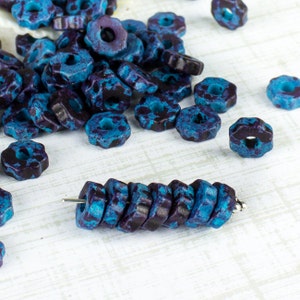 25%OFF Mykonos Greek Beads Mellow Speckle Blue Turquoise Purple Tiny Gear 6-7 mm, ceramic bead, jewelry making craft supplies MB5 (15pcs)