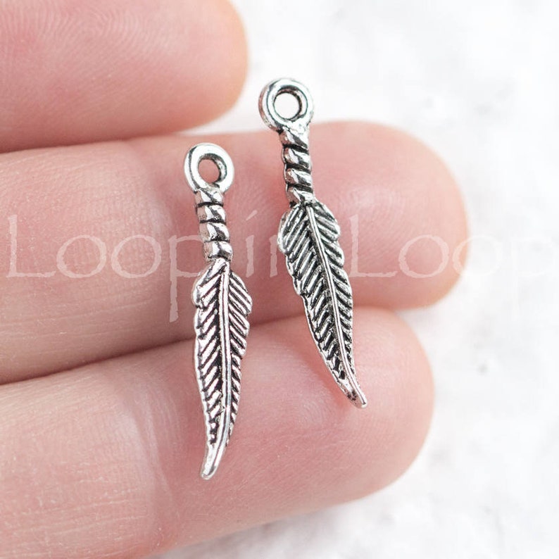 10%OFF Mykonos Feather Charms, Antique Silver, 25mm Greek Casting Metal Charm Boho Native Indian Tribal feathers, 4pieces pick quantity image 1