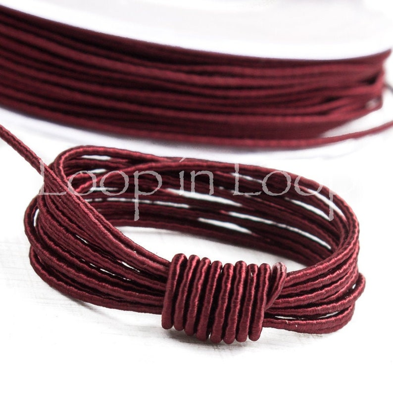 for Jewelry 15/%OFF Dark Red SILK cord 3 feet polyester core organic natural hand spun silk Wrapped Silk Satin Cord rope 1.5 mm thick