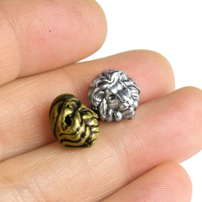 25/%OFF Lion Head Slider Beads Antique Brass 12X10mm spacer bead Spacers for 1.5mm leather or cord rustic bohemian European zamak 2pcs