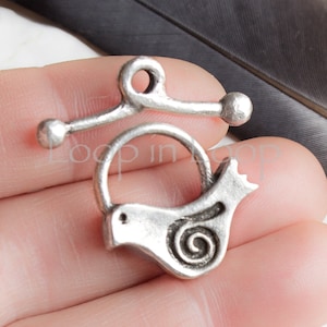 Bird Toggle Clasp, Antique Silver plated, bohemian woodland clasps, 1 or 3 sets