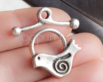 Bird Toggle Clasp, Antique Silver Plated, Bohemian Woodland Clasps, 1 or 3 sets