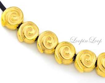 Mykonos 24K Vergoldete Spiralperlen, 10 mm, Nautische Spacers Charms, (4-12 Perlen)