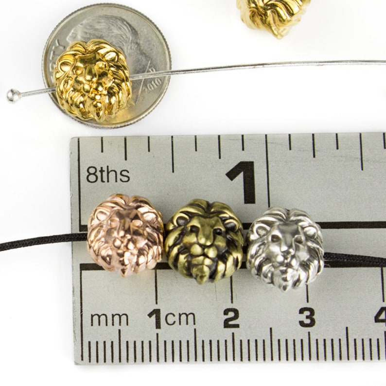 25/%OFF Lion Head Slider Beads Antique Brass 12X10mm spacer bead Spacers for 1.5mm leather or cord rustic bohemian European zamak 2pcs