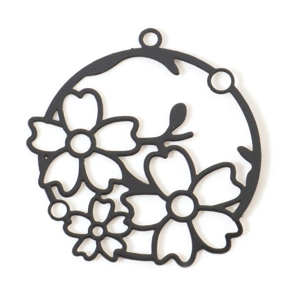 10%OFF Filigree Flower Charm, for jewelry making, Bohemian round Laser Cut Black floral Connector thin light woodland Earring Metal Pendant