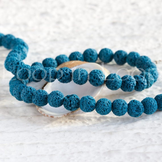 6mm Turquoise Lava rock Stone Beads, Round diffuser bead Natural Semi Precious Organic Chakra Healing gemstone dyed pumice 10pcs