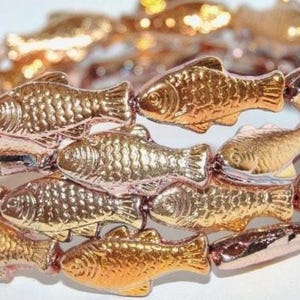 Glass Fish beads, 1 inch Czech glass beads, metallic Dark Light Gold / Blue/Purple / orange, Gold rainbow MIX, jewelry making, 3D, pick qty