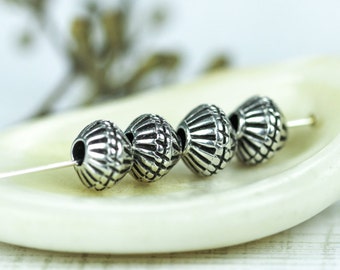 10%OFF Greek Mykonos metal bicone beads, Geometric carved Antique Silver Plated Pewter Summer large hole 6mm (4 pc) AT428