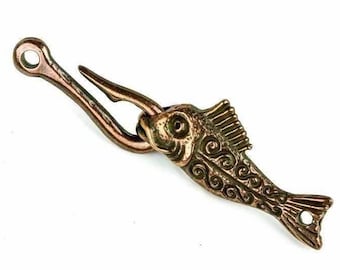 Mykonos Antique Copper Fish and Fishhook Toggle Clasp, Cast Metal, (2 or 5 sets)
